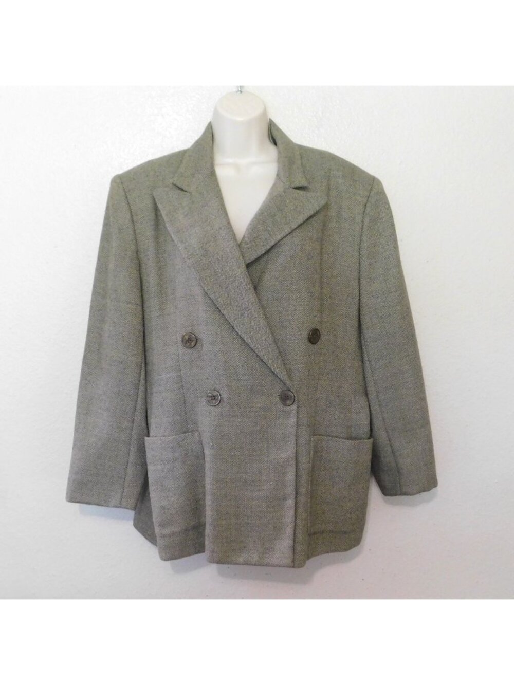 Jones New York Country Jacket Womens XL Olive Green Herringbone Wool Mohair